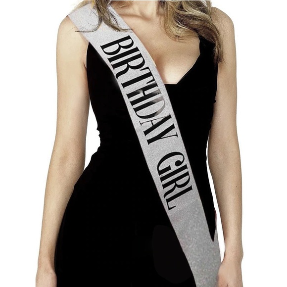 2PC BIRTHDAY GIRL SASH WITH TIARA. SILVER SASH WITH BLACK LETTERING SET - Picture 3 of 5